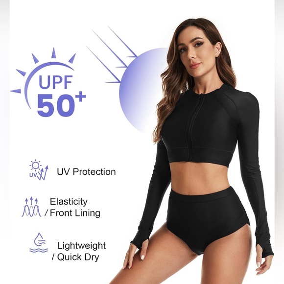 Amazon Women’s XL Swimsuit Long Sleeve Two Piece Bath UV Protection - Picture 2 of 4
